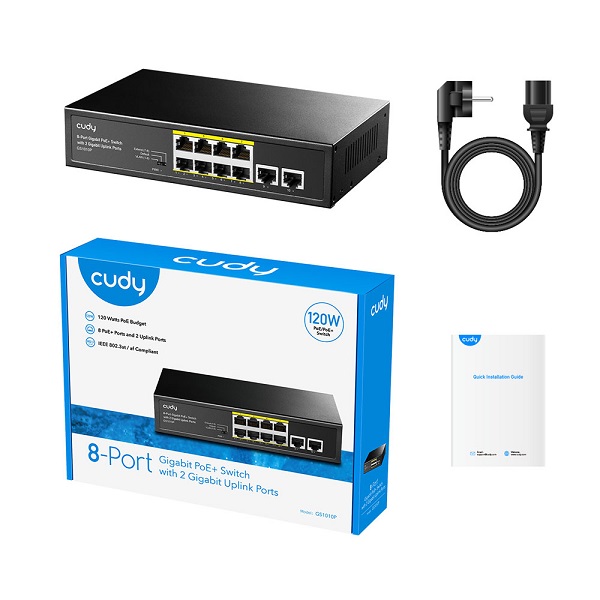 Switch 8 porte PoE+ Gigabit + 2 Porte Uplink Gigabit